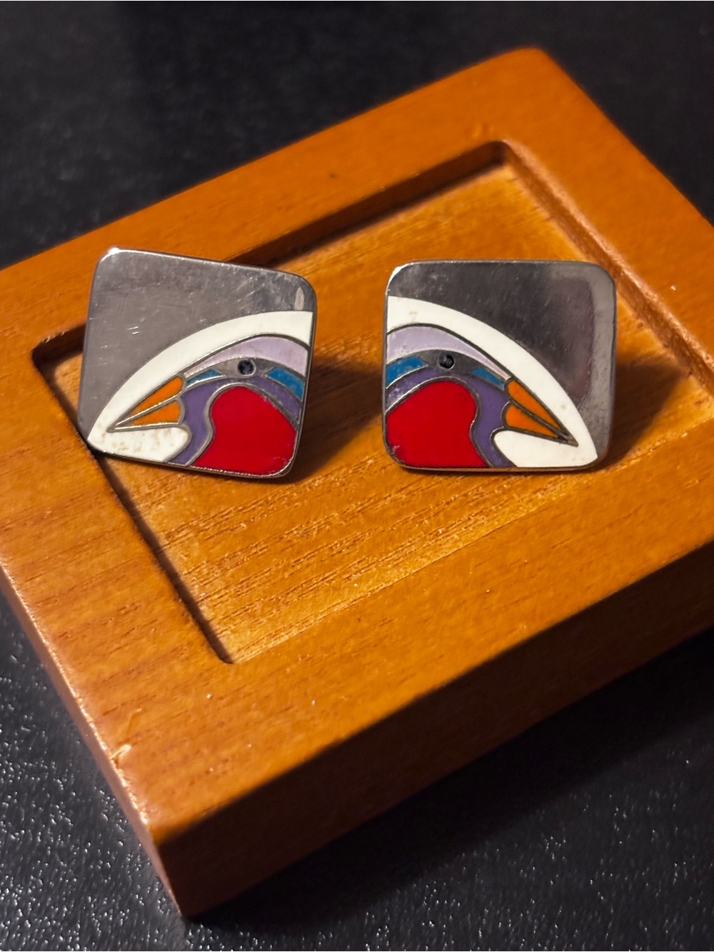 Laurel Burch ‘Tori Mon’ Nile Bird Gold-Tone Square Signature Stud‎ Earrings
